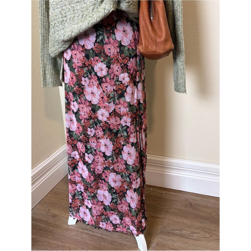 Arula Plus Size BlackPink Green Floral Mesh Slit stretch Midi Slip Boho Skirt